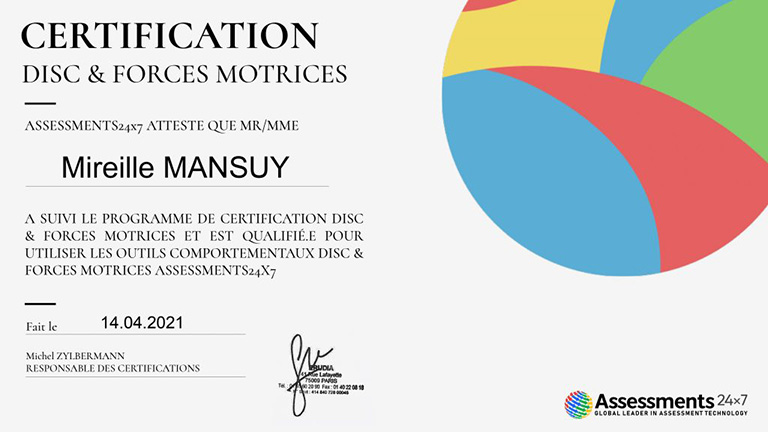 Certification Mireille Mansuy, DISC et Forces motrices